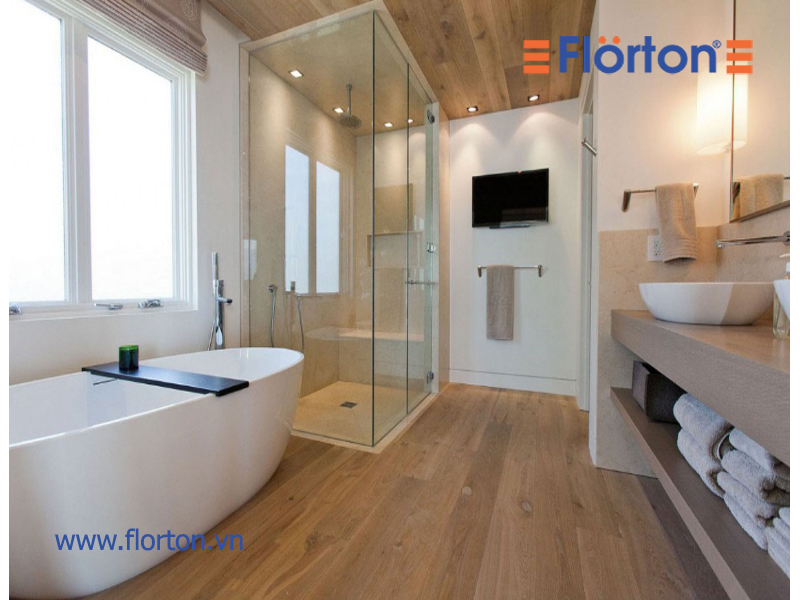 Sàn nhựa vân gỗ lát sàn phòng tắm đẹp hiện đại